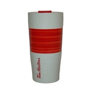 Tim Hortons Limited Edition Red Striped Ceramic Travel Mug w/ Lid, 2015